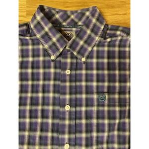 Cinch Men's S Purple‎ Green Check Button Down Oxford Western Cowboy Dress Rodeo